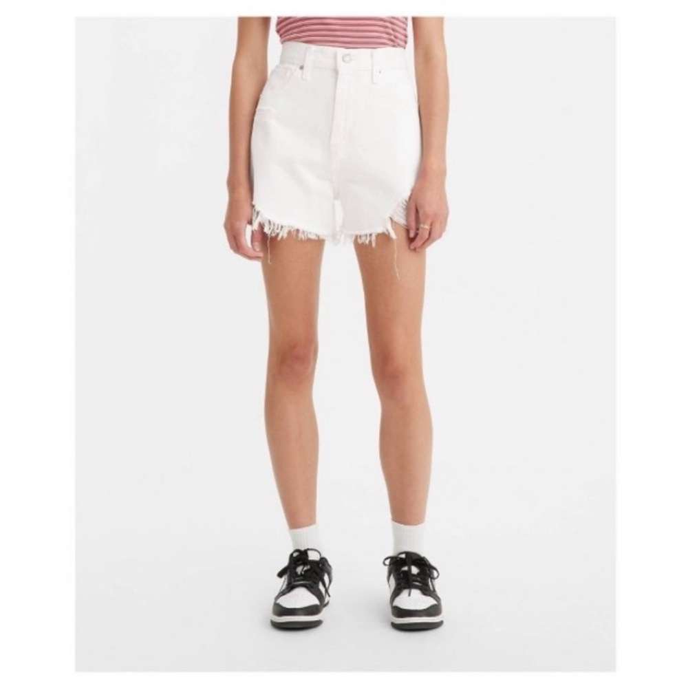 Levi's White Jean Shorts Distressed High-Waisted